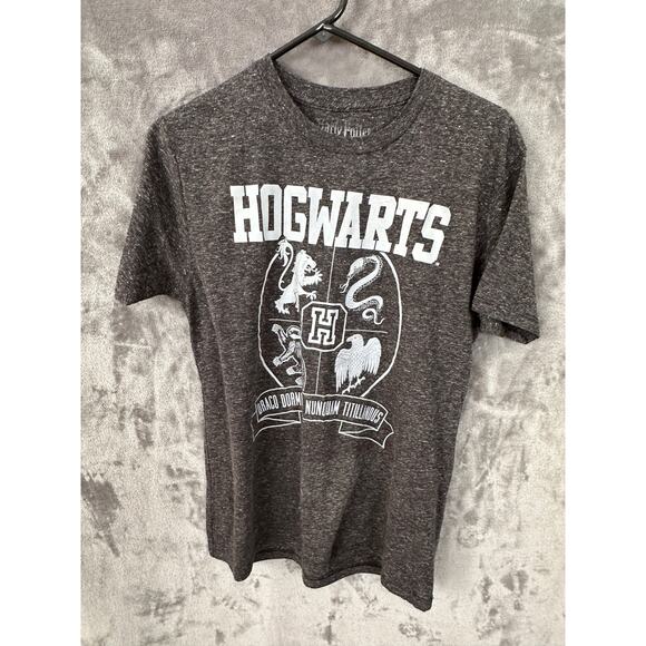Harry Potter Hogwarts graphic T shirt medium heather gray euc - Picture 1 of 3